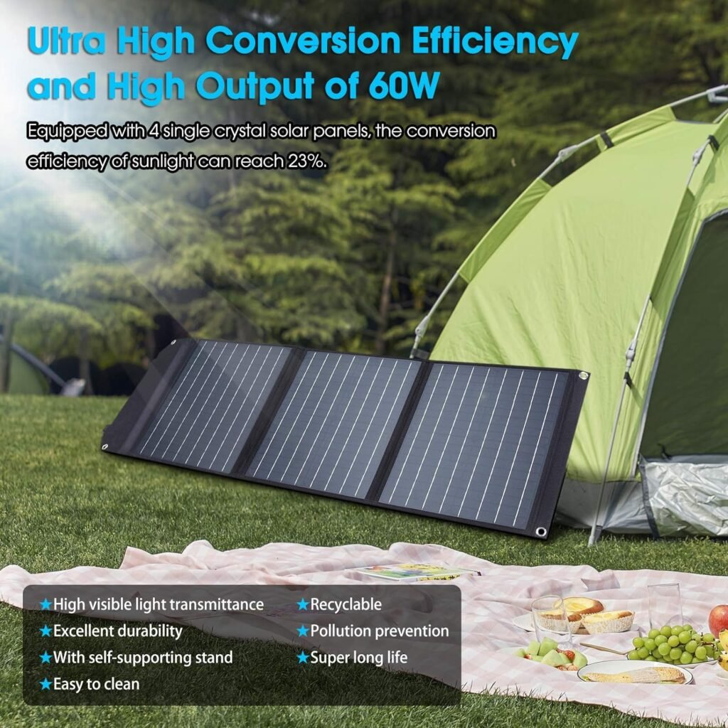 MARBERO Solar Generator 270W Peak Portable Power Station with Solar Panel Included Camping Power Supply 148Wh with Foldable Solar Panel 60W for Outdoor RV Fishing Emergency