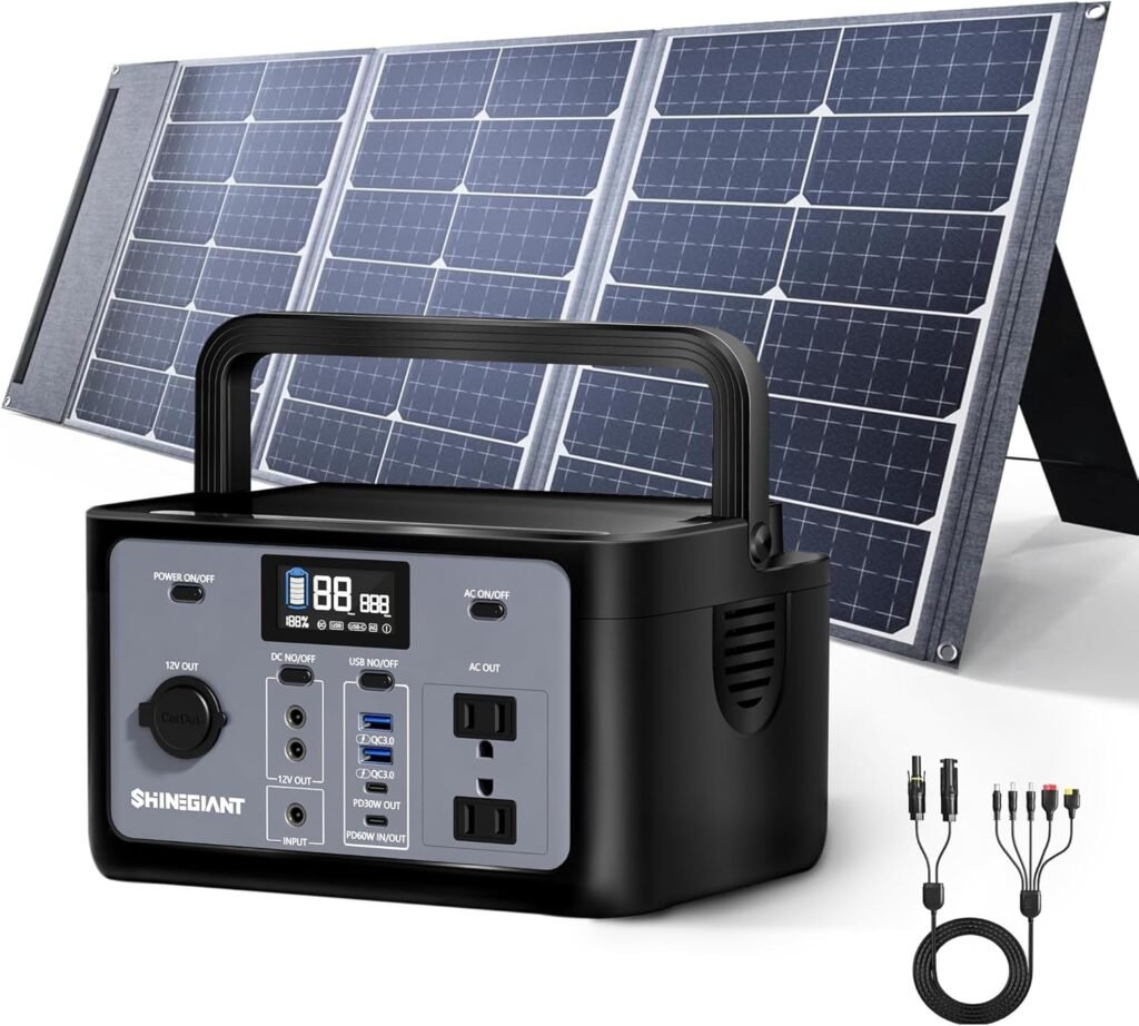 Portable Power Station 300W, SHINEGIANT 256Wh LiFePo4 Power Station with 100W Solar Panel, Solar Generator for Camping, Small Generator for Outdoor Travel RV Emergency Home Use