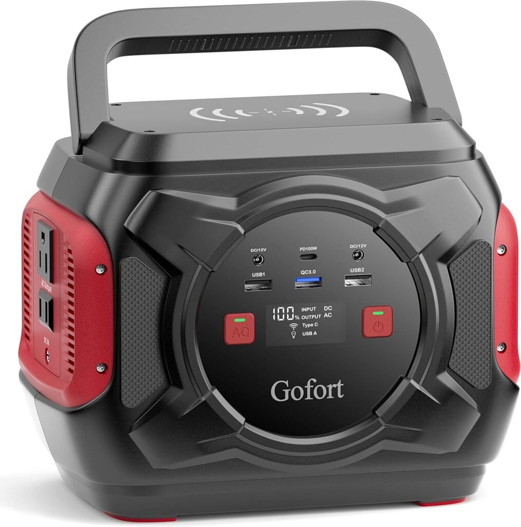 Portable Power Station 320W, GOFORT Solar Generator 292Wh with 110V Pure Sine Wave AC Outlets Wireless Charger, PD 100W Backup CPAP Battery Pack Power Supply for Outdoor Camping Fishing Home Emergency