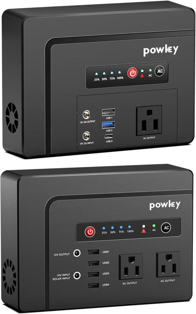 Powkey Portable Power Station 200W and 100W Portable Solar Generator, 146Wh / 97.68Wh Portable Battery Pack with DC USB AC Outlets, Lithium Battery Backup for Camping Travel RV Outdoor Home Outage