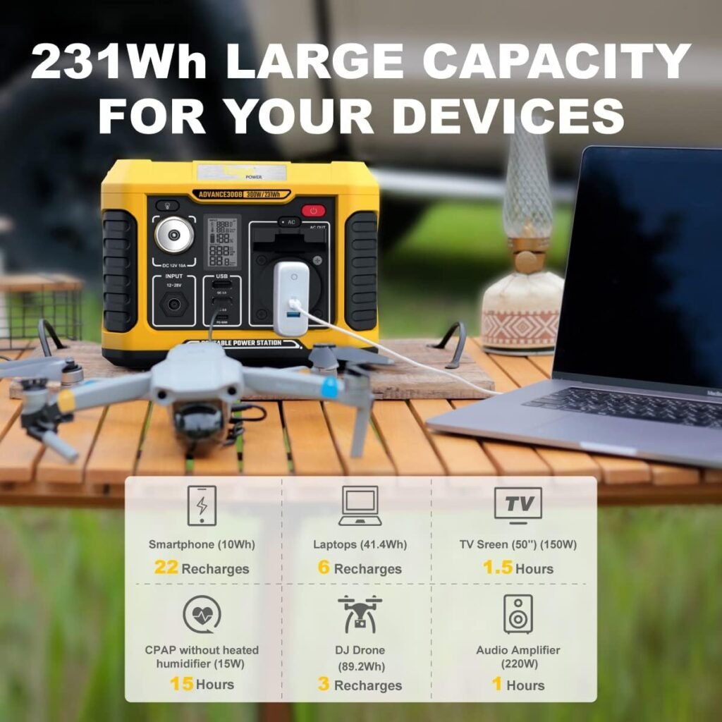 TogoPower Portable Power Station 300W, Outdoor Solar Generator (Solar Panel Not Included) 231Wh Backup Lithium Battery, 120V Pure Sine Wave AC Outlet for Camping Travel Hunting Blackout Home Emergency