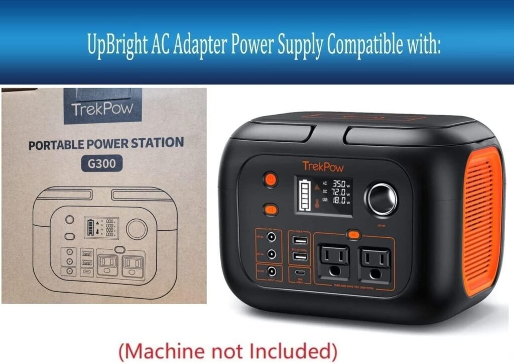 UpBright 19V AC/DC Adapter Compatible with TrekPow G300 G-300 350W Peak Portable Lithium Li-ion Battery Emergency Power Bank Station 296WH 80000mAh Solar Generator 12-25V 19VDC 3.42A Supply Charger
