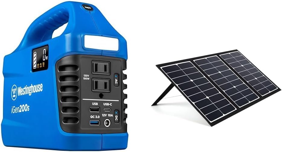Westinghouse 194Wh 300 Peak Watt Portable Power Station and Solar Generator  Portable 60W Solar Panel for Portable Power Stations, iPhone, iPad, Tablets, Laptop