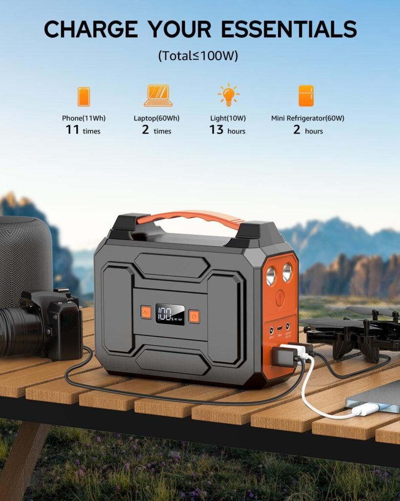 Apowking Portable Power Station Bank 100W with 60W Portable Solar Panels for Camping Van RV Trip