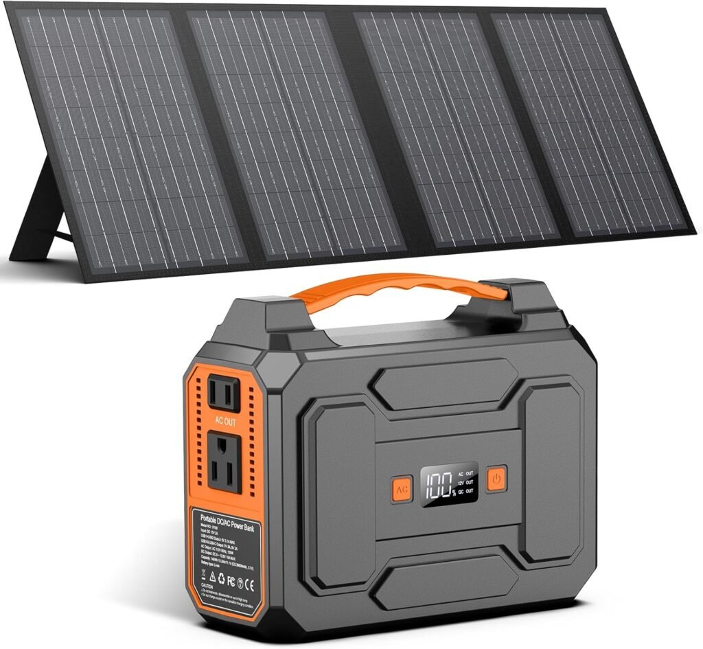 Apowking Portable Power Station Bank 100W with 60W Portable Solar Panels for Camping Van RV Trip