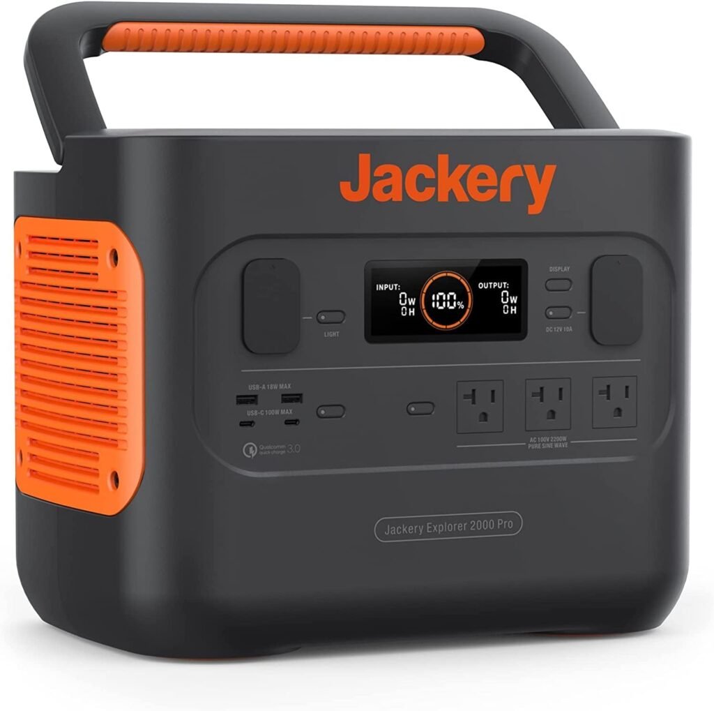 Jackery Explorer 2000 PRO Portable Power Station, 2160Wh Capacity with 3x120V/2200W AC Outlets, Solar Mobile Lithium Battery Pack for Outdoor RV Camping Emergency (Renewed)