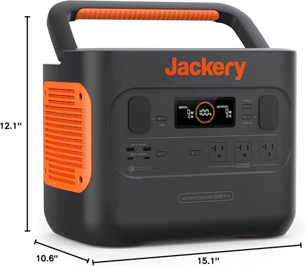 Jackery Explorer 2000 PRO Portable Power Station, 2160Wh Capacity with 3x120V/2200W AC Outlets, Solar Mobile Lithium Battery Pack for Outdoor RV Camping Emergency (Renewed)
