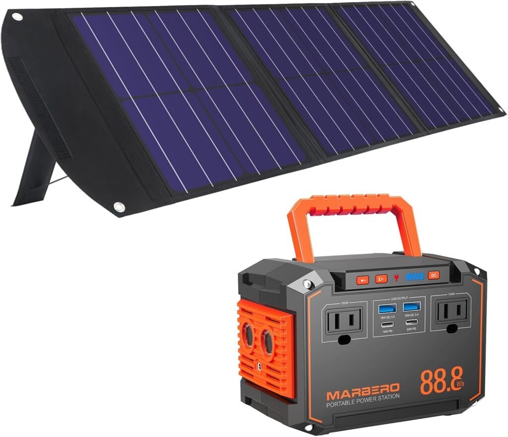 MARBERO Portable Power Station 150W Peak with 60W Portable Soalr Panel