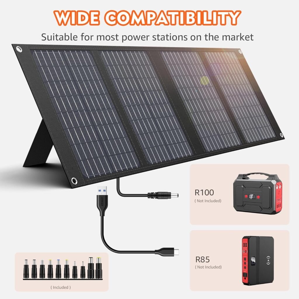 Solar Powered Generator 200W Peak/100W Rated, Portable Solar Generator Power Station with Solar Panels 40W Included, 146Wh Solar Power Bank with AC Outlet 110V for Home Use Camping Outdoor Adventure