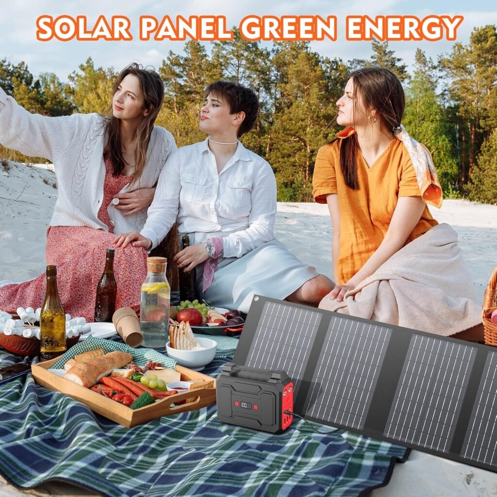 Solar Powered Generator 200W Peak/100W Rated, Portable Solar Generator Power Station with Solar Panels 40W Included, 146Wh Solar Power Bank with AC Outlet 110V for Home Use Camping Outdoor Adventure