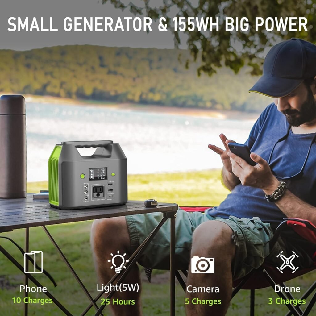 Solar Powered Generator 300W Peak/150W Rated, Portable Solar Generator Power Station with Solar Panels 40W Included, 155Wh Solar Power Bank with AC Outlet 110V for Home Use Camping Outdoor Adventure