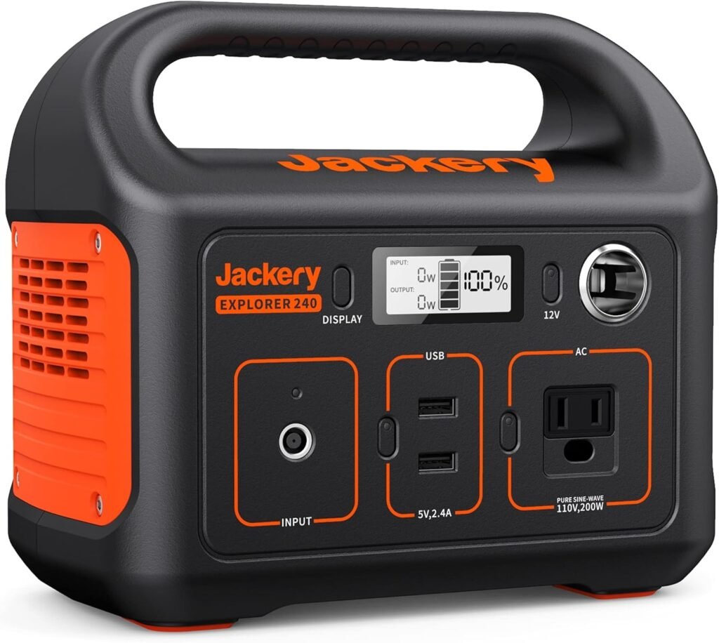 Jackery Portable Power Station Explorer 240, 240Wh Emergency Backup Lithium Battery, 110V/200W Pure Sinewave AC Outlet,Solar Generator for Outdoors Camping Travel Fishing Hunting (Renewed)