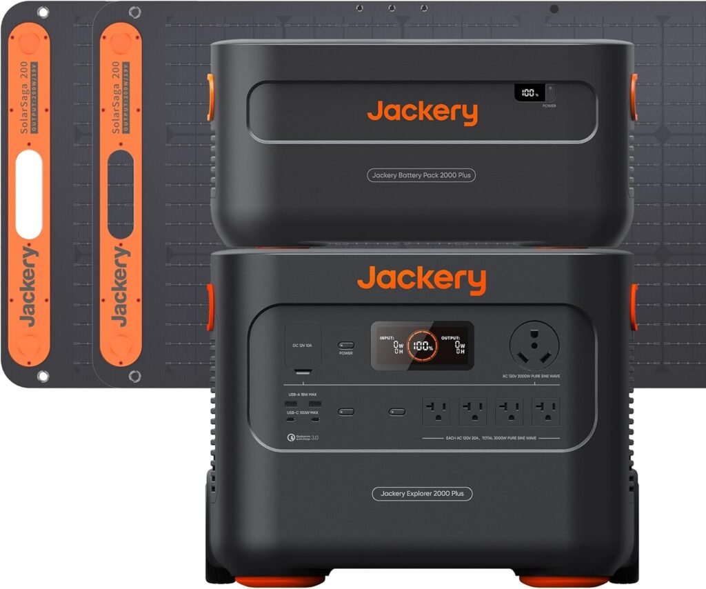 Jackery Solar Generator 4000 Kit, Explorer 2000 Plus and 1X PackPlus E2000 Plus Expandable Battery with 2X200W Solar Panel, 4085 Wh LiFePO4, 3000W Output for Outdoor RV Camping  Home Emergency