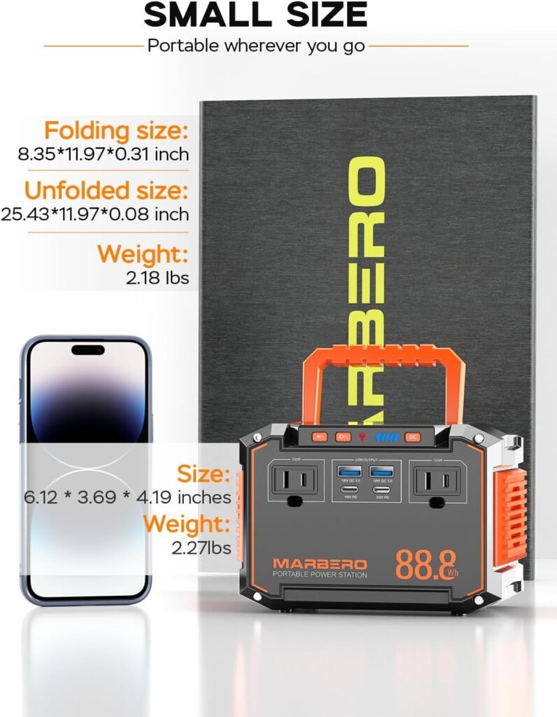 MARBERO Portable Power Station 150W Peak with 30W Solar Panel and 248LM Camping Lantern