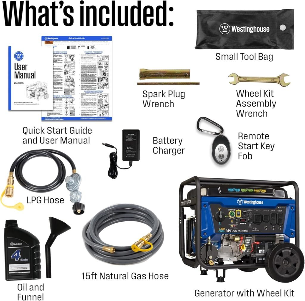 Westinghouse 11000 Peak Watt Dual Fuel Portable Inverter Generator, Remote Electric Start, Transfer Switch Ready, Gas and Propane Powered, Low THD - Safe for Electronics, Parallel Capable, CO Sensor