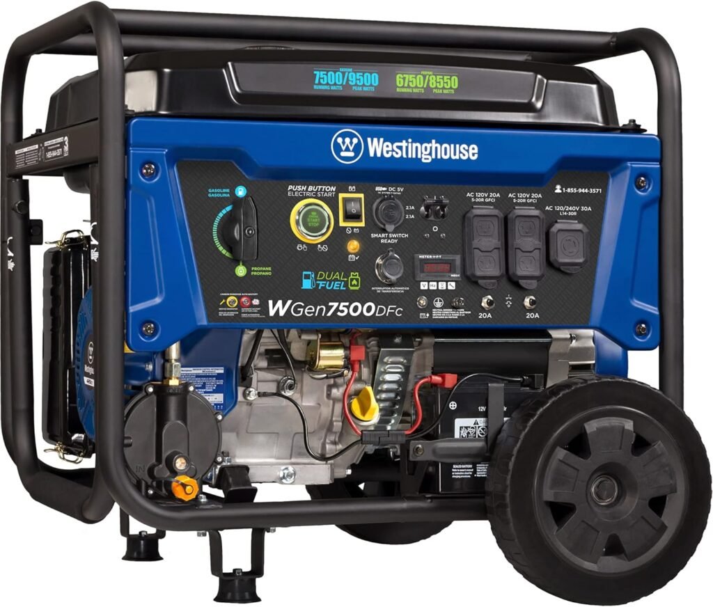 Westinghouse Outdoor Power Equipment 10000 Peak Watt Portable Open Frame Inverter Generator, Remote Electric Start with Auto Choke, Transfer Switch Ready, Gas Powered, CO Sensor