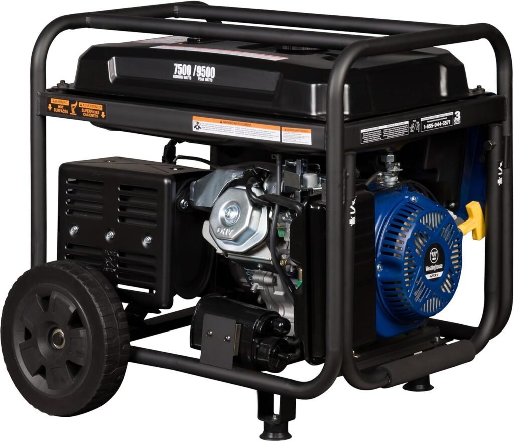 Westinghouse Outdoor Power Equipment 10000 Peak Watt Portable Open Frame Inverter Generator, Remote Electric Start with Auto Choke, Transfer Switch Ready, Gas Powered, CO Sensor