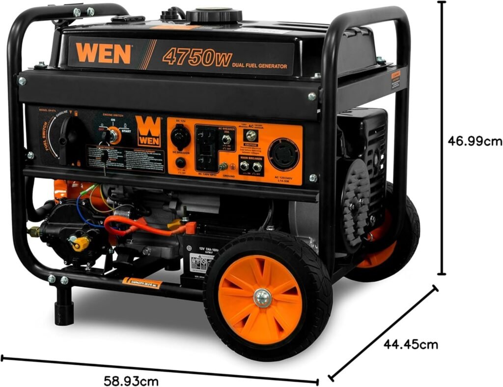 WEN 4,750-Watt 120V/240V Dual Fuel Portable Generator with Wheel Kit and Electric Start (DF475T)