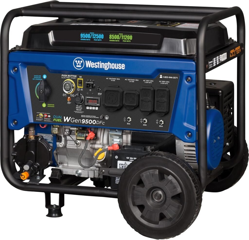 Westinghouse Outdoor Power Equipment 12500 Peak Watt Tri-Fuel Home Backup Portable Generator, Remote Electric Start, Transfer Switch Ready, Gas, Propane, and Natural Gas Powered