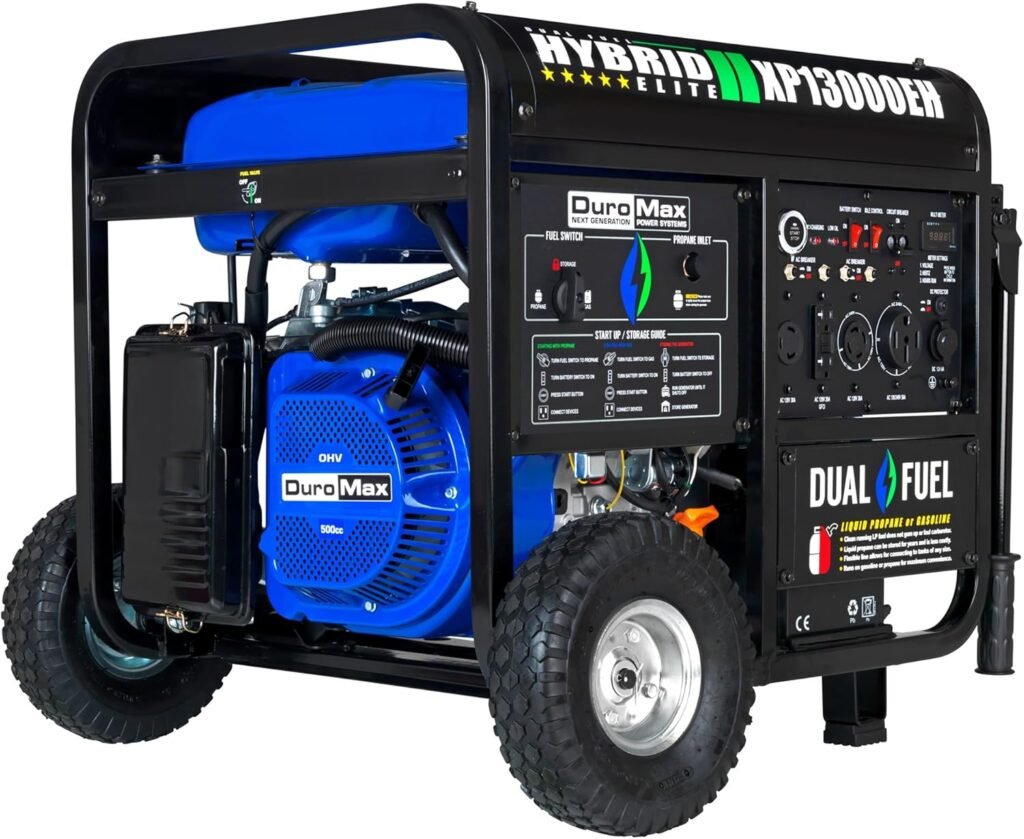 DuroMax XP13000EH 13,000-Watt Dual Fuel Portable Generator - Gas  Propane, Electric Start, Whole Home Backup Power, Transfer Switch Ready, RV  Emergency Ready
