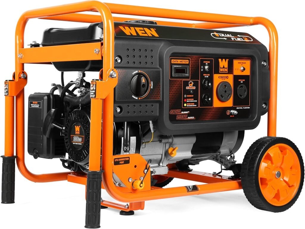 WEN DF430X 4375-Watt Dual Fuel Portable Generator with Wheel Kit and CO Shutdown Sensor, Black