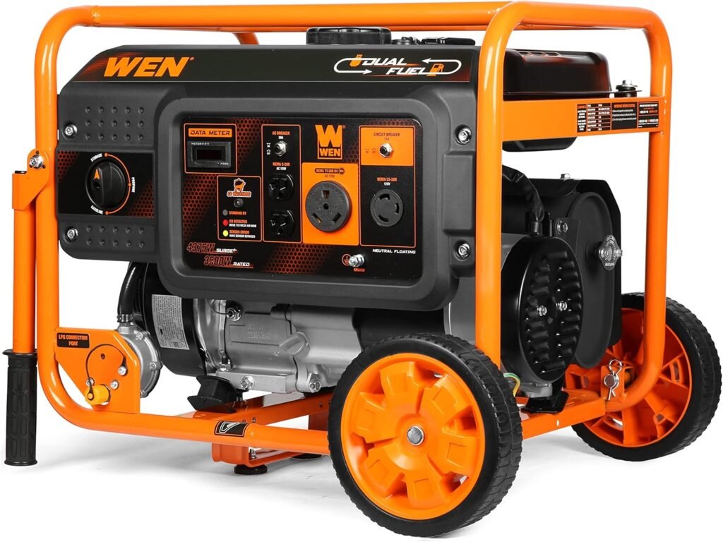 WEN DF430X 4375-Watt Dual Fuel Portable Generator with Wheel Kit and CO Shutdown Sensor, Black