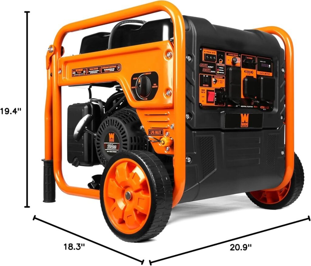 WEN DG4500iX 4500-Watt RV and Transfer-Switch-Ready Dual Fuel Open Frame Inverter Generator with Electric Start and CO Watchdog