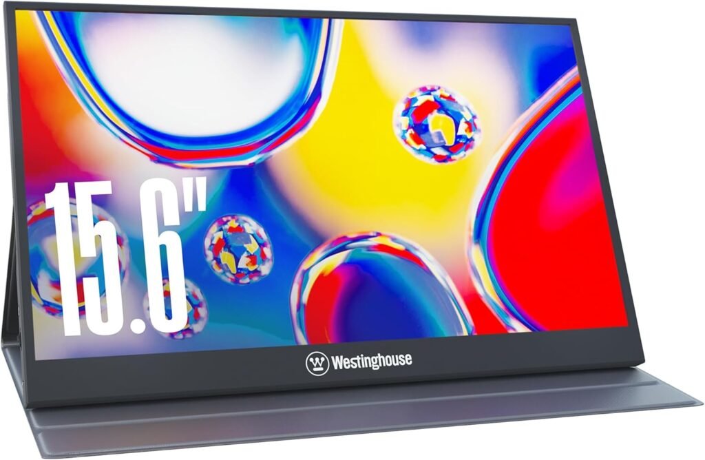 Westinghouse 15.6 Inch Portable Monitor for Laptop  Travel, 1080p, 60Hz, IPS Display, Full HD Screen with Magnetic Protective Cover, Built in Speakers, 1x Mini HDMI, 1x USB Type-C