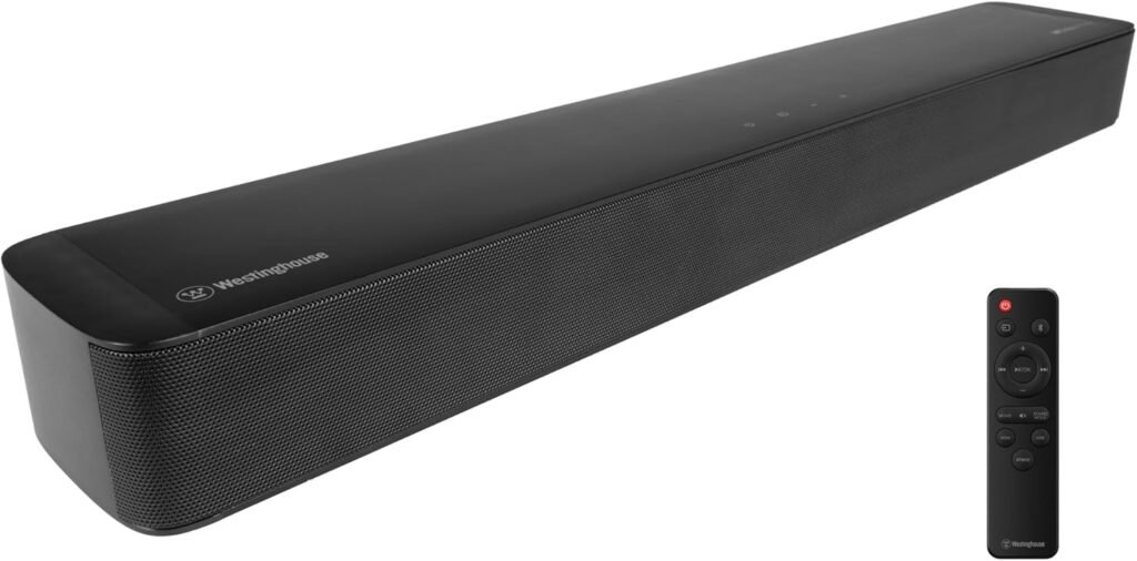 Westinghouse 2.0 Channel Compact Mini Soundbar with Dolby Atmos and Digital Plus, 120W Surround Sound System for TV, Home Theater Audio, Bluetooth, Easy Setup, Roku TV Ready