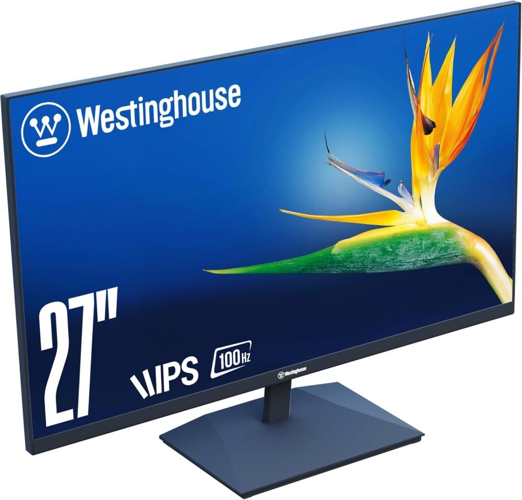 Westinghouse 27 Inch Computer Monitor, 100Hz, 1080p Full HD IPS Display, Adaptive Sync, Blue Light Protection, Home Office PC Screen with Built-in Speakers, HDMI, VGA, for Work  Productivity