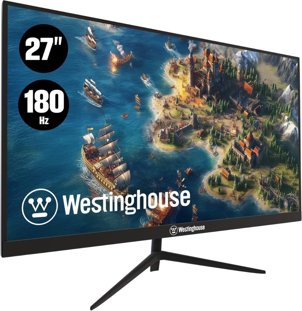 Westinghouse 27 Inch Flat Gaming Monitor, 180Hz, 1ms, AMD FreeSync Support, Low Motion Blur, 1080p Full HD IPS Display, for Office, PC  Console Games with Built in Speakers, 1x DisplayPort, 2X HDMI
