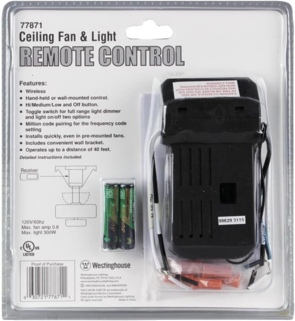 Westinghouse 7787100 Ceiling Fan and Light Remote Control