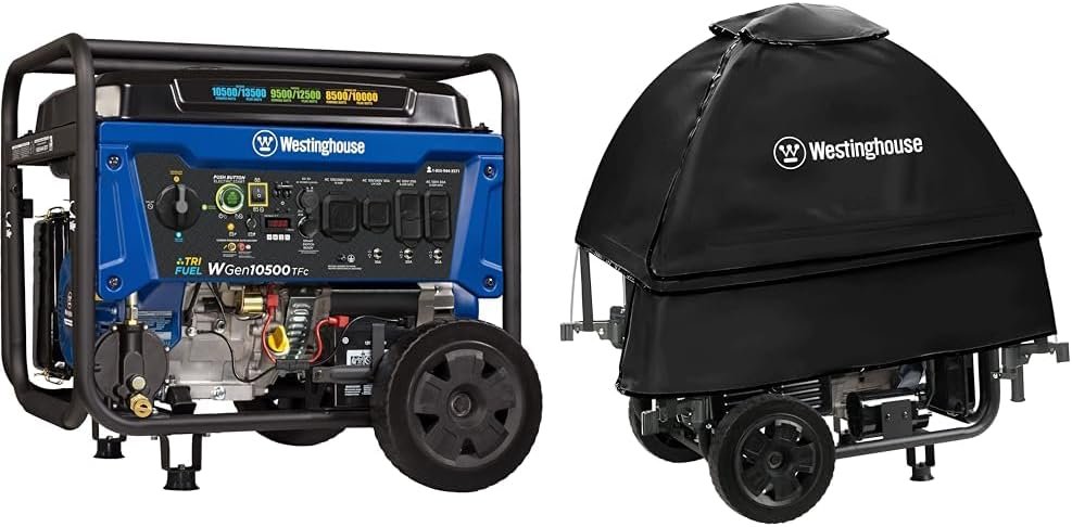 Westinghouse Outdoor Power Equipment 13500 Peak Watt Tri-Fuel Home Backup  Westinghouse WGenTent Generator Running Cover for Open Frame Generators,Black