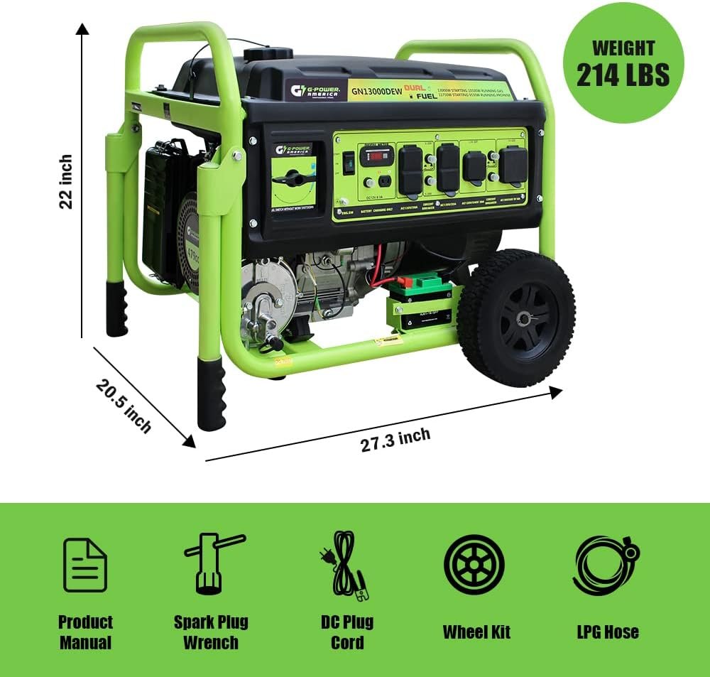 13000 Watt Dual Fuel Portable Generator,Gas or Propane Powered,Electric Start,Home Back Up  RV Ready