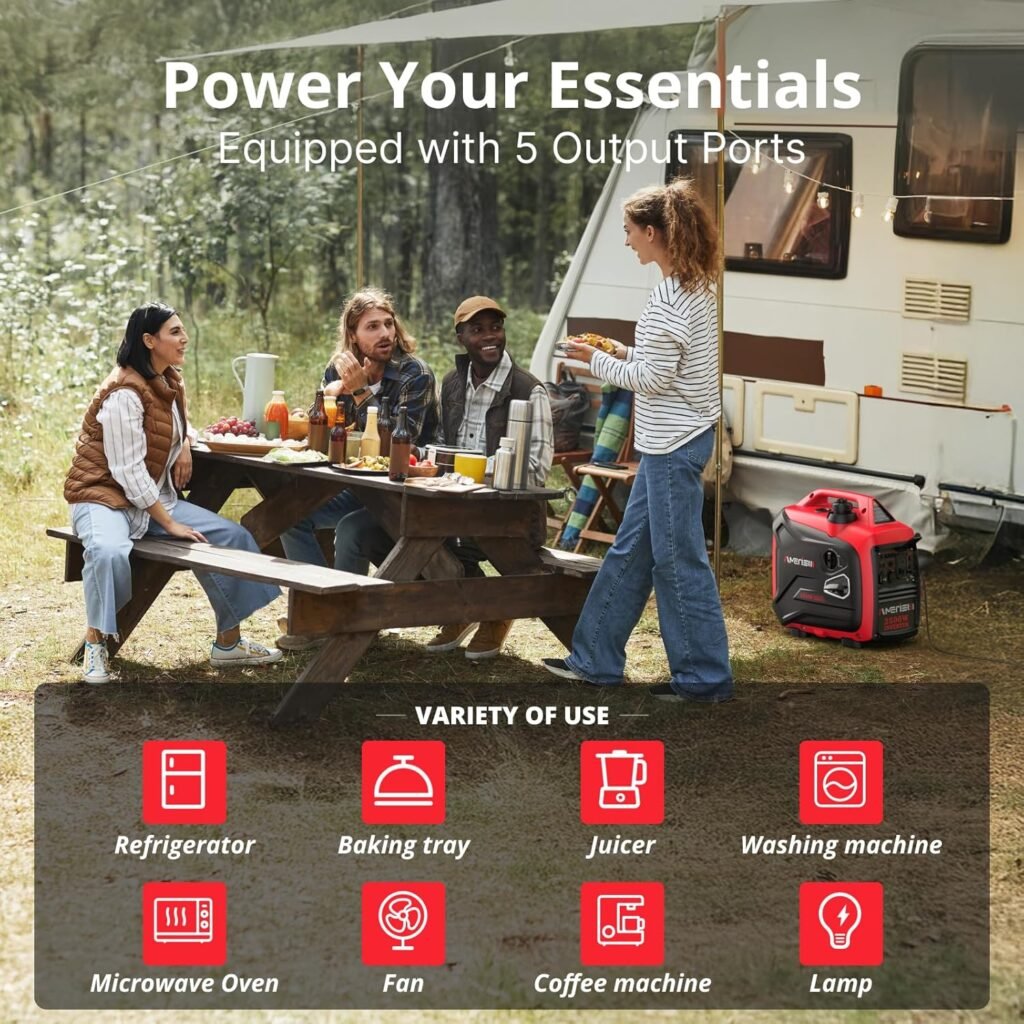 2500W Inverter Generator - Long Runtime, Fuel Efficient, and CO Sensor for Camping, Emergencies, 2025 EPA Compliant