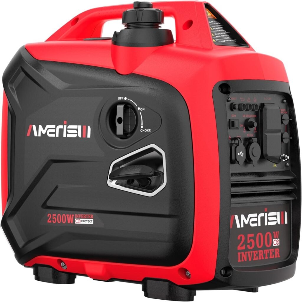 Amerisun 2500-Watt Gas Powered Portable Inverter Generator With CO Sensor- Super Quiet Generator for Home Use, Camping, Outdoor Use, Parallel Ready, EPA Compliant (AM5020C)
