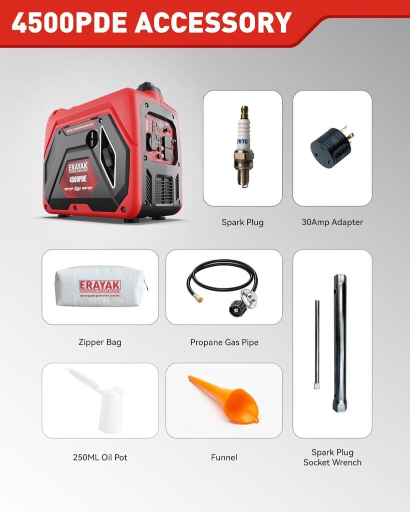 ERAYAK 4500W Tri-Fuel Portable Inverter Generator for Home Use, Camping Outdoor, 30A RV Ready, Auto Switch, Gas, Propane, and Natural Gas Powered, EPA, CO Sensor, Parallel Ready, Campact Design