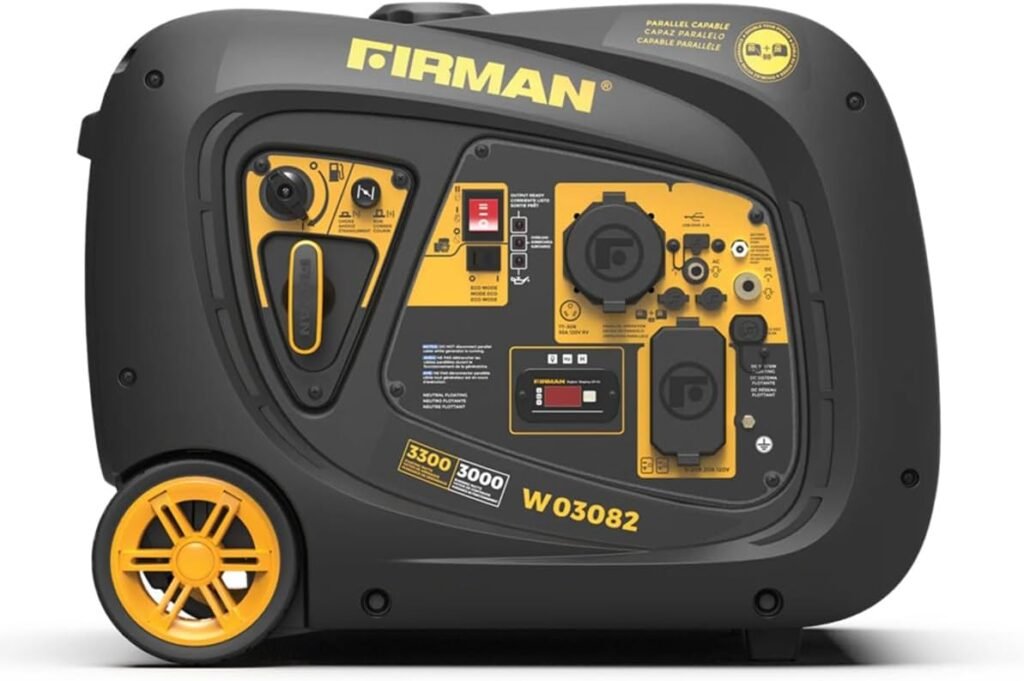 FIRMAN W03082 Portable Inverter Generator - 3300W RV Ready Lightweight with 171cc Engine Electric Start Quiet 59dB Whisper Series 9-Hour Run Time Parallel Ready Camping Generator
