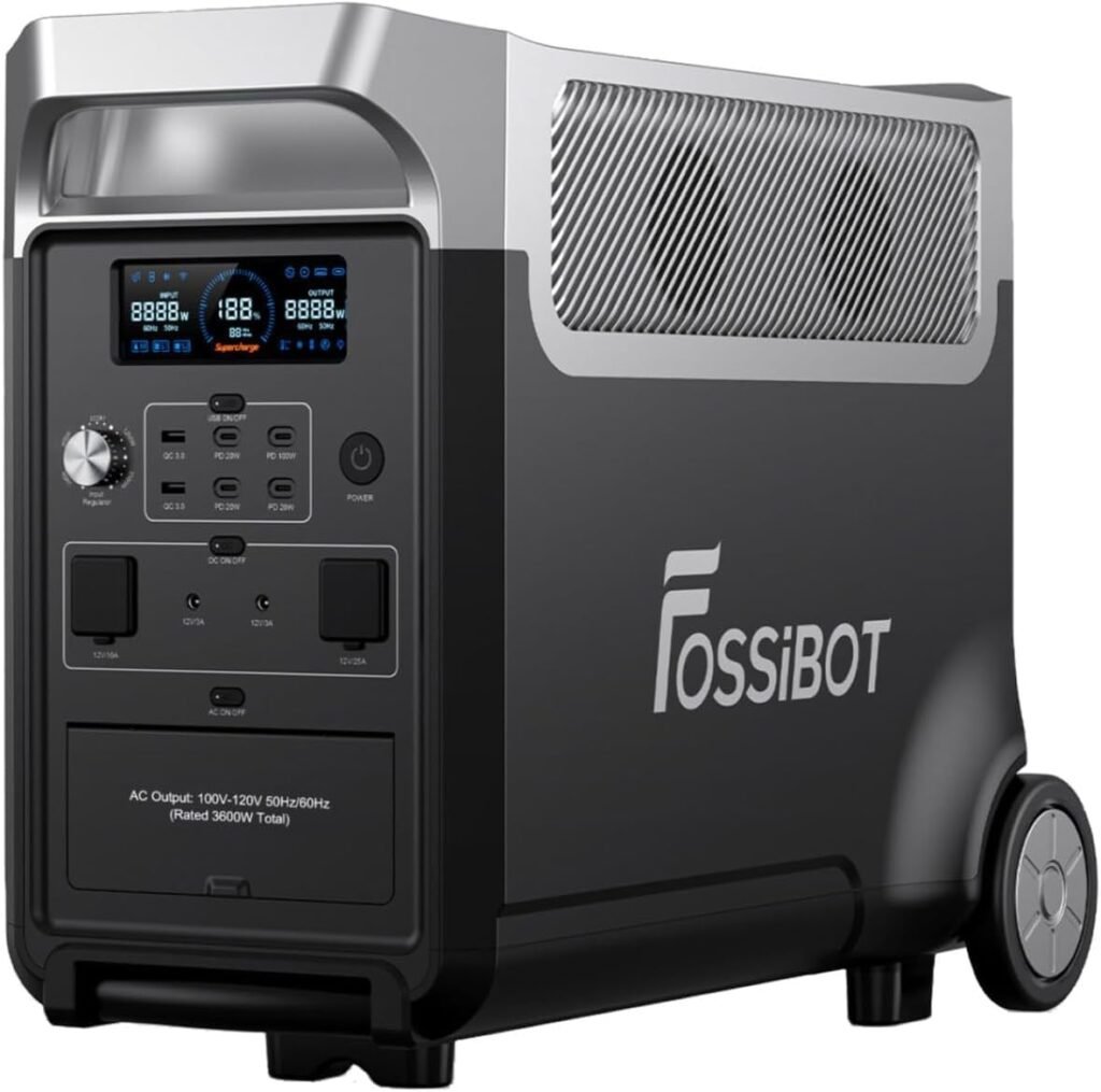 FOSSiBOT F3600 Pro 3840Wh/3600W Portable Power Station  Solar Generator with LiFePO4 Battery, 1.8H Fast Charging, 5x120V AC Outlets for Home Backup, Camping, RV, Emergencies