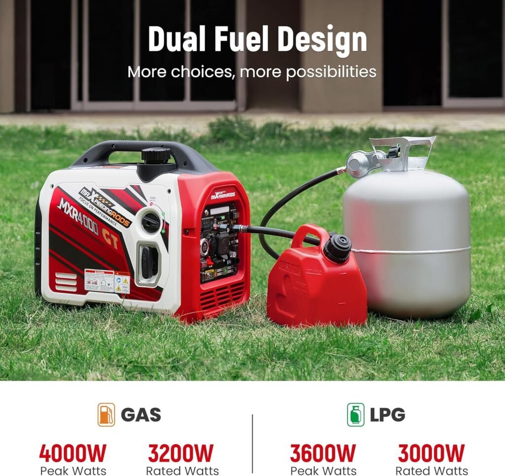 MaXpeedingrods 3500 Watt Dual Fuel Inverter Generator, Electric Start, Gas and Propane Powered for Home Backup Power, Outdoor Camping, RV Ready, EPA Compliant, Digital Display