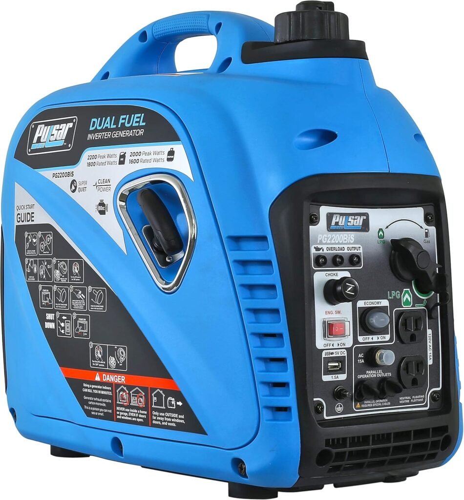Pulsar 2,200W Portable Dual Fuel Quiet Inverter Generator with USB Outlet  Parallel Capability, CARB Compliant, PG2200BiS