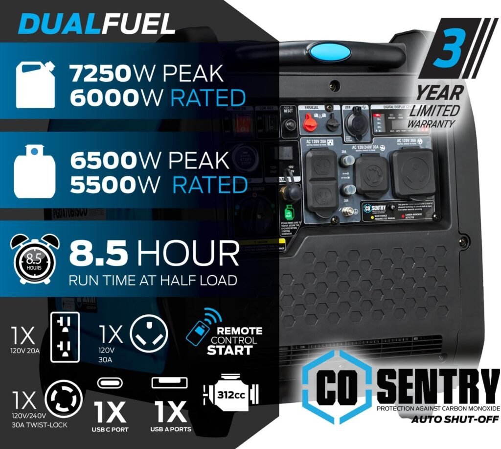 Pulsar 7,250-Watt Super Quiet Dual Fuel Inverter Generator with Remote Start