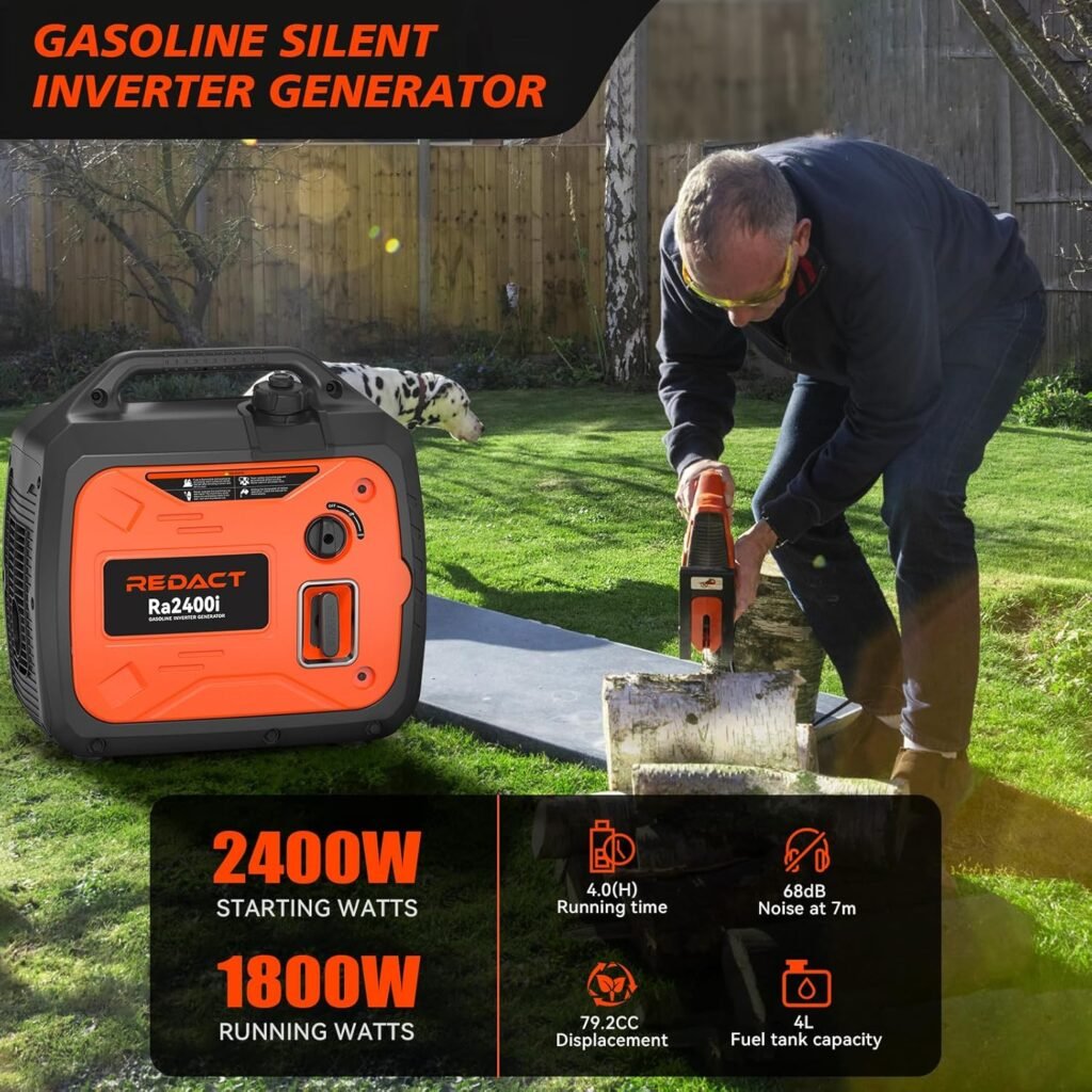 Redact Generators for Home Use, 2400W Gasoline Inverter Generator for RV, Small Portable Generators for Camping, Super Quiet Home Generator for Power Outages, Power-Generators with CO Sensor