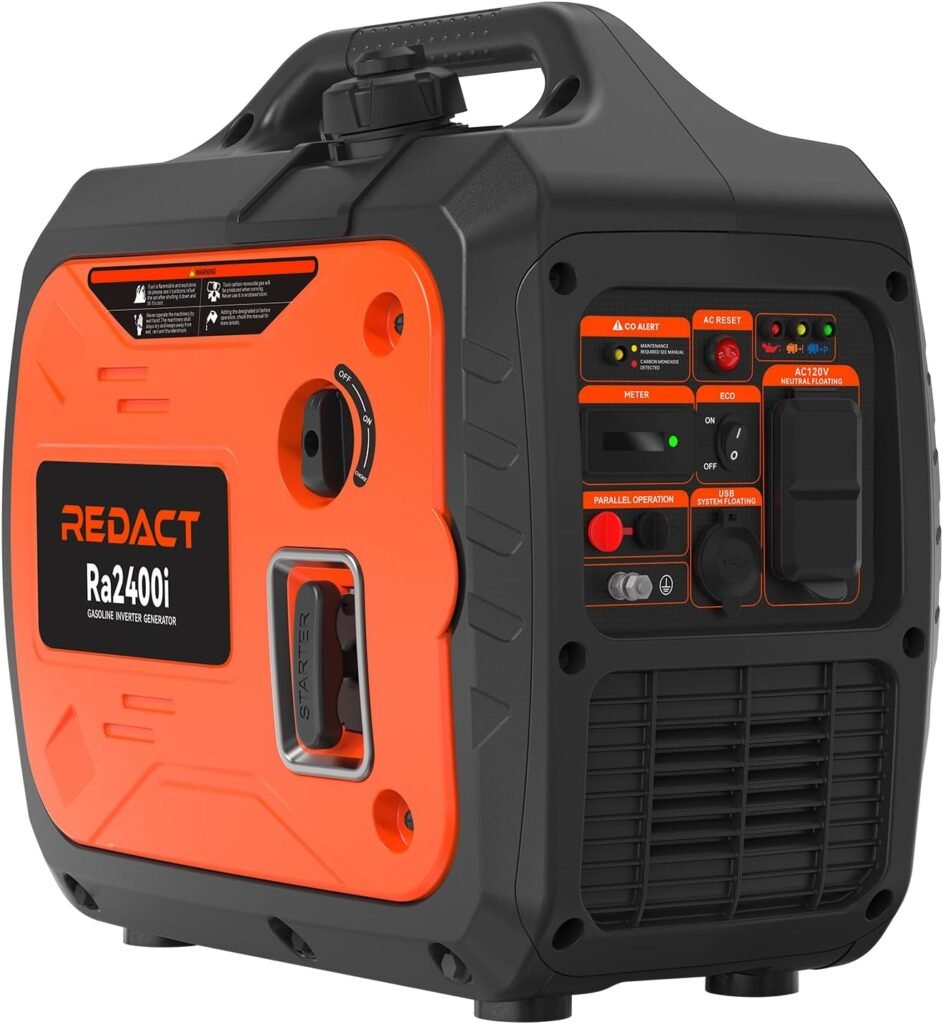 Redact Generators for Home Use, 2400W Gasoline Inverter Generator for RV, Small Portable Generators for Camping, Super Quiet Home Generator for Power Outages, Power-Generators with CO Sensor