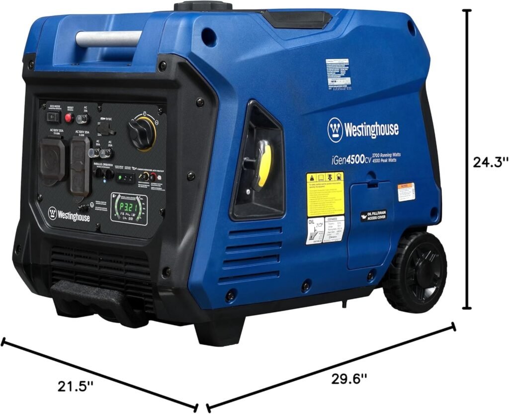 Westinghouse 4000 Peak Watt Super Quiet Portable Inverter Generator, Remote Electric Start with Auto Choke, RV Ready 30A Outlet, Gas Powered, CO Sensor, Parallel Capable