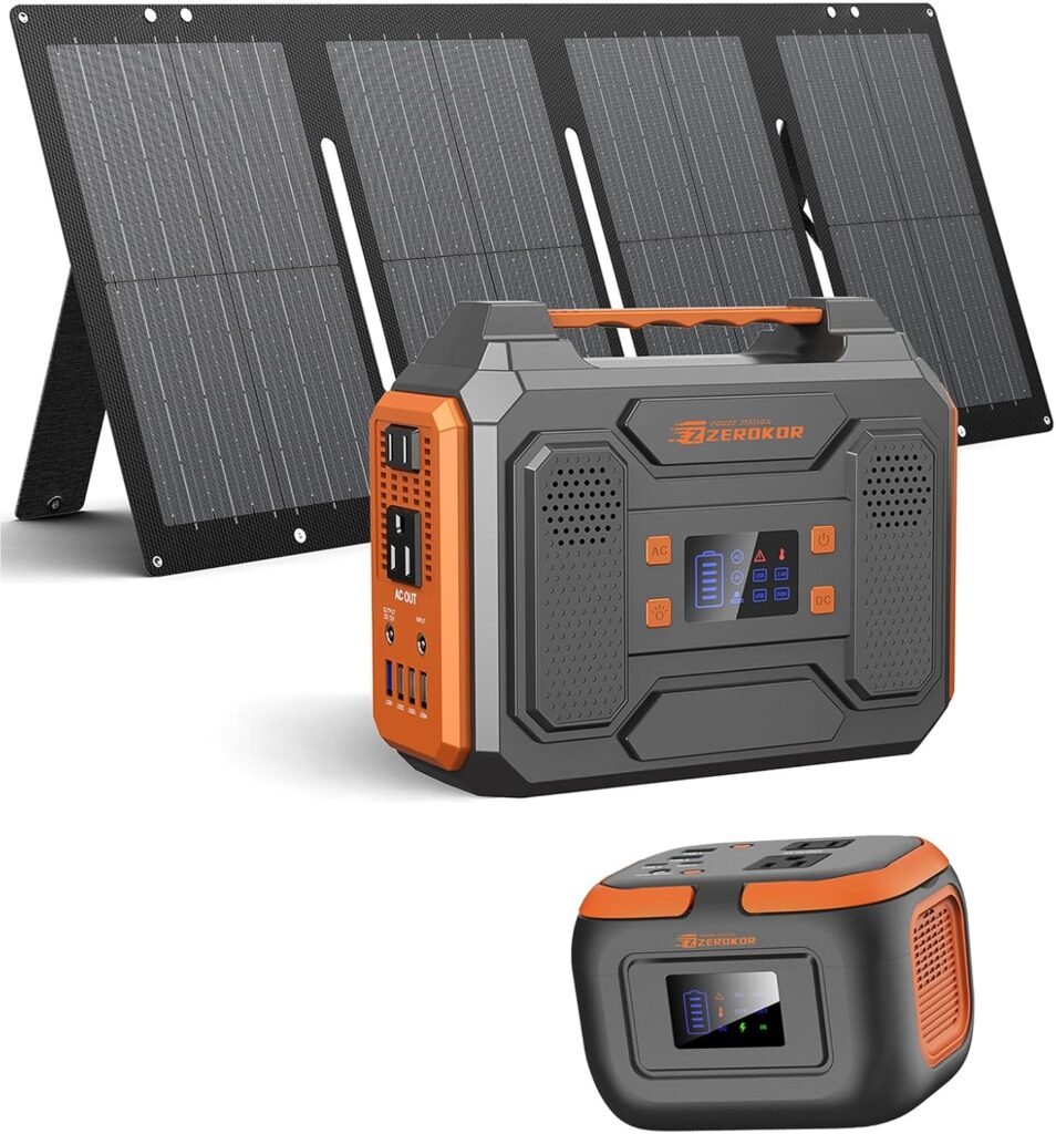 300W Portable Solar Powered Power Station Generator with 60W Solar Panel, 120W 110V Outdoor Solar Power Pack with USB C Input for Home Use RV Van VanLife Power Outage
