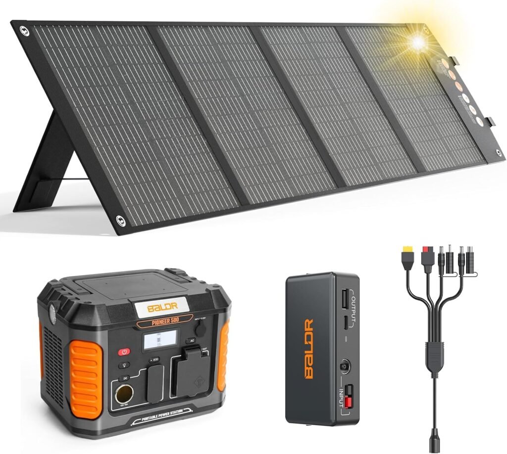 BALDR Portable Solar Generator, 500W Portable Power Station with Foldable 120W Solar Panel Included Ideal for Home Backup, Emergency, Outdoor Camping.