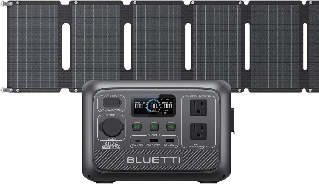 BLUETTI AC2A Portable Power Station with 60W Solar Panel Included (Ships Separately), 204Wh LFP Battery Backup, w/ 2 300W (600W Power Lifting) AC Outlets, 0-80% in 40 Min, Solar Generator for Camping