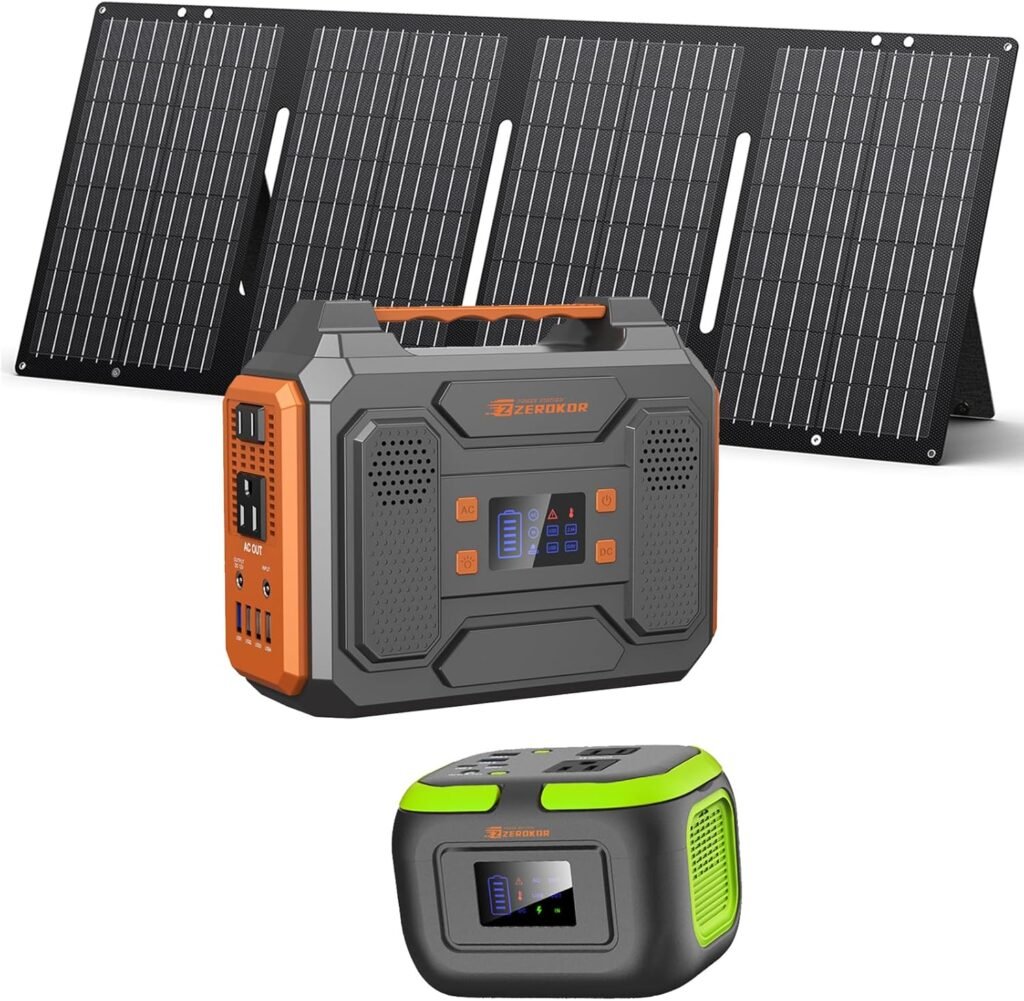 Portable Solar Generator with Solar Panel Included Portable Power Station 300W Pure Sine Wave with Foldable Solar Panel 60W Set for Camping Outdoor Hiking Fishing Emergency