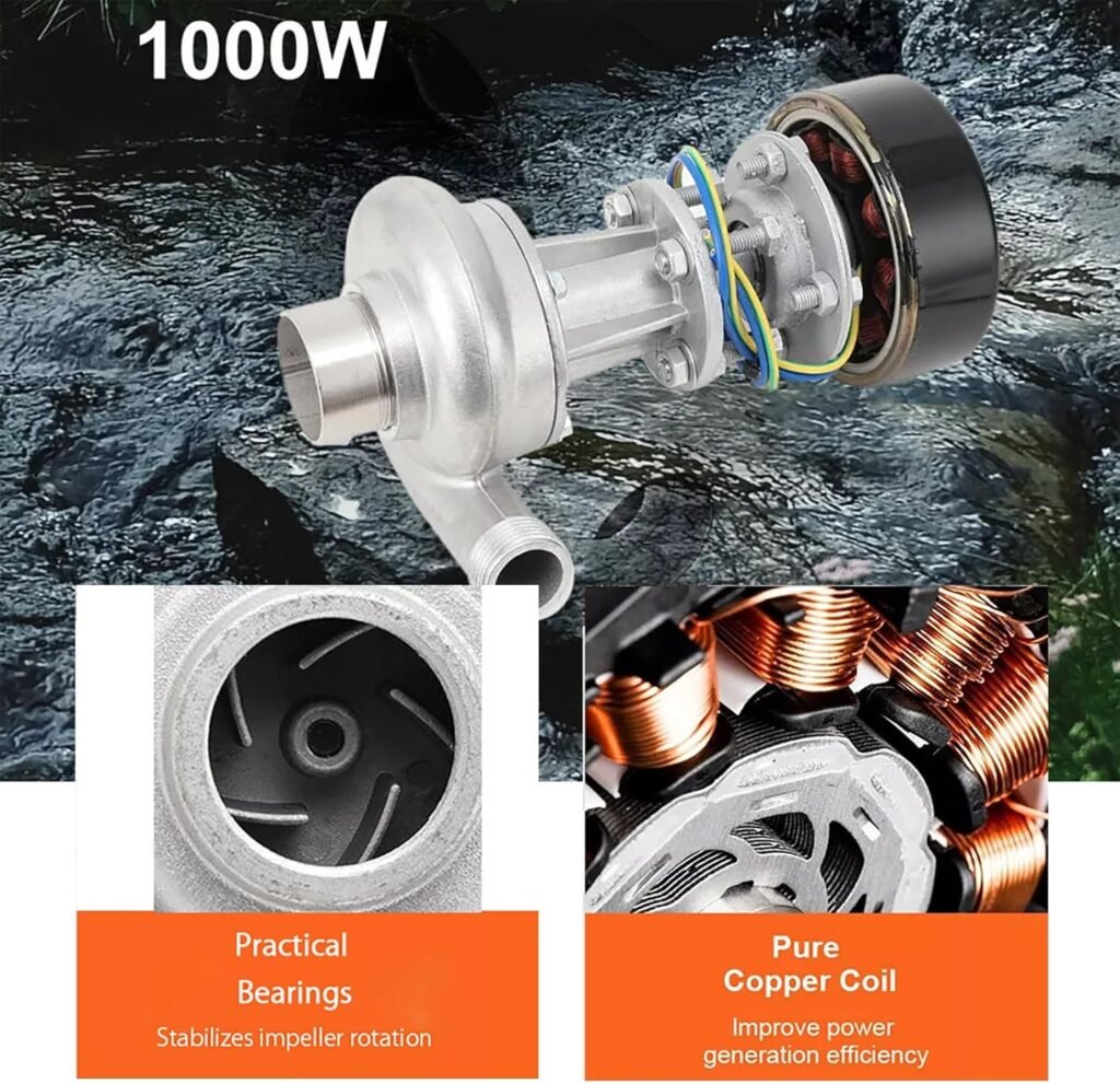 1000W 110V/220V Hydroelectric Generator, 3500 RPM Water Turbine, Outdoor Water Wheel Generator With Pure Copper Core For Camping And Lighting(110V)